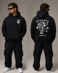 Don’t Play With Us Hoodie Black on model front and back