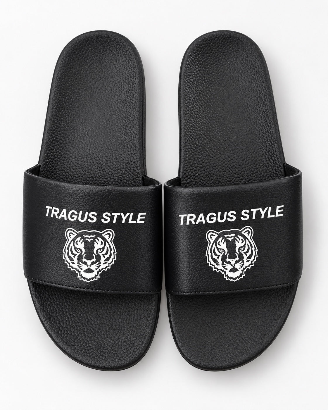 Tragus Style black slides front view